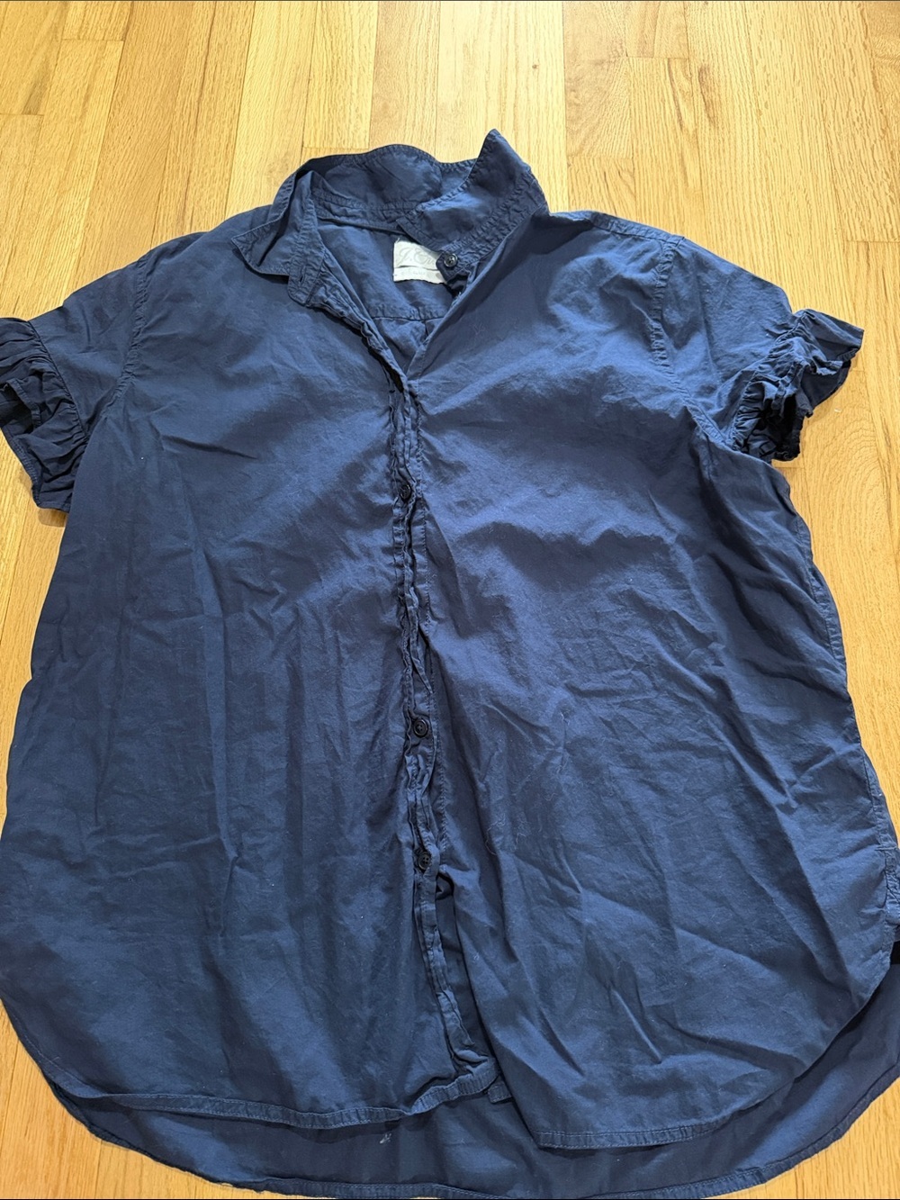 J. Crew Navy Blue Classic-Fit Lightweight Cotton Poplin Ruffle Sleeve Shirt Sz16